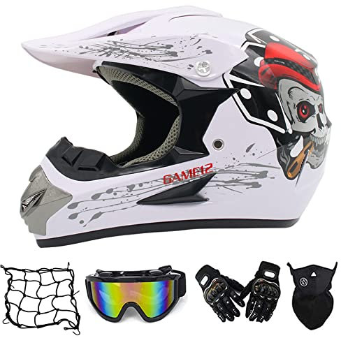 MRDEER Motocross Helm, Adult Off Road Helm mit Handschuhe Maske Brille, Unisex Motorradhelm Cross Helme Schutzhelm ATV Helm für Männer Damen Sicherheit Schutz, 4 Stile Verfügbar,D,XL