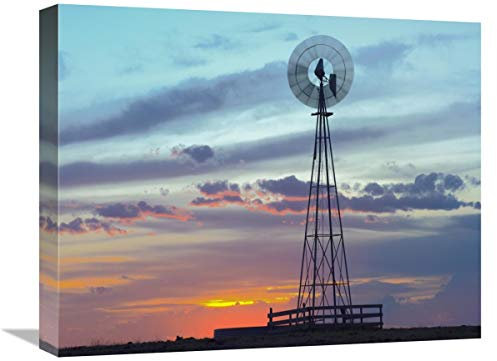 Global Gallery Molino de viento produciendo electricidad al atardecer Ejemplo de energía renovable, América del Norte, lienzo artístico, 20 x 16 pulgadas