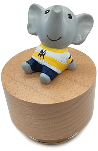 falado Mini Wooden Animal Rotary Music Box with Cute Elephant Ornament (Tune: It's a Small World.)