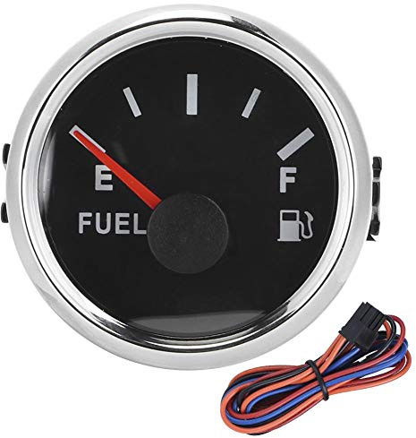 Indicatore di livello del carburante e del serbatoio dell'olio da 52 mm/2 pollici - Segnale 0-190ohm per auto e barche marine (Quadrante nero con cornice argento)