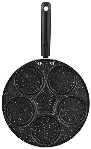 Padella antiaderente a 5 fori in lega di alluminio con manico fondo piatto per pizza hamburger frittata pancake