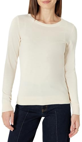 Amazon Essentials Women's Long-Sleeve Lightweight Crewneck Sweater, Flattering (Available in Plus Size), Pale Peach, X-Small