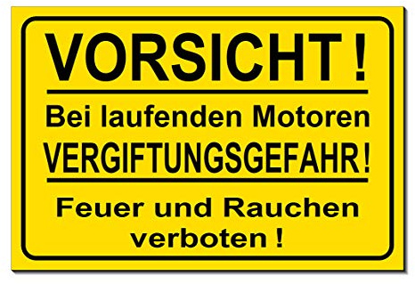 Vorsicht bei laufenden Motoren-Vergiftungsgefahr-Rauchen-Feuer verboten-Schild-Aluminium Verbund-300 x 200 x 3 mm-Warnschild-Hinweisschild-Türschild (1249 ohne Löcher)