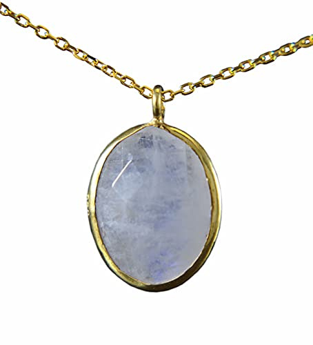 MONDSTEIN - 925 Sterling Silber - Heilstein - Kette - Gold - Weiß - Oval - Halskette mit Anhänger - Damen - Geburtstag - Silberkette - Geschenk für Sie - Schmuck Geschenk - Handmade