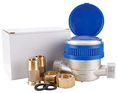 MaxAwe 15 mm 1/2 Zoll Kalt Wasserzähler Garten, Kaltwasserzähler Geeicht mit Armaturen und Schutzabdeckung, Zapfhahnzähler für Garten und Haushalt