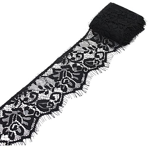 3 Yard Spitzenband,Spitze Quastenbordüre,Vintage Spitzenbordüre Spitzenborte Spitzenbesatz Schleifband Dekoband Zierband Spitzenstoff für DIY Basteln Nähen Hochzeit Tischdeko Nähzubehör,6.3cm Schwarz