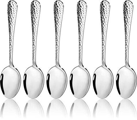 HaWare Stainless Steel Hammered Dinner Table Spoons Set for Home Restaurant, Round Edge & Mirror Polished, Dishwasher Safe, 20cm - 6 Pcs