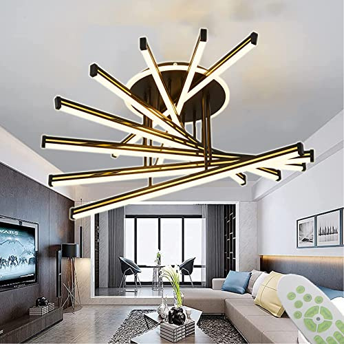 RRBEST Modern LED Deckenleuchte Dimmbar 101W Wohnzimmerlampe 8080lm mit Fernbedienung Metall Acryl Deckenlampe für Wohnzimmer,Schlafzimmer,Küche,Flur,Balkon,Esszimmer,Schwarz(80CM)