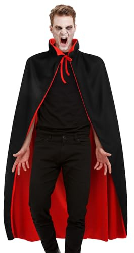 CLISPEED Carnival Costume Black Red Cape - 1.4 / 55Inch Vampire Cosplay Cape with Cool Dual Layer Stand Collar - Carnivals Masquerade Party Supplies for Men Women