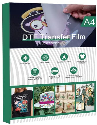 LUCKIGUCK DTF Transfer Film A4 överföringsfolie textil utskrivbart matt strykpapper för mörkt ljust tyg för Epson bläckstråleskrivare (21,3 x 29,7 cm, 40 ark)