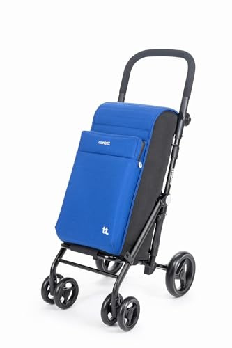 Carlett Einkaufstrolley mit 4 Rädern, faltbar, 50 L erweiterbare Tasche + 10 L Thermofach, wasserabweisend, höhenverstellbarer Griff, Sicherheitsbremse, 360°-Räder – Urban Quad, Blaue