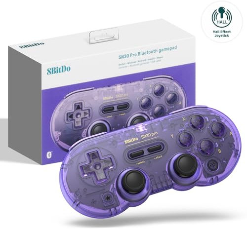 8BitDo SN30 PRO Manette de Jeu Bluetooth Compatible Avec Switch PC, Upgrade Hall Effect Joystick, Manette de Jeu Sans Fil pour PC, Windows, Android, macOS, Steam, Raspberry Pi (Violet Transparent)