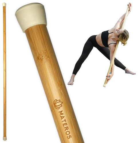 Materos Yoga Stick- 5ft Bamboo Mobility Stick- Premium Yoga Dowel- Physical Therapy Aide, Posture Corrector, Balance Support Stick, Stretching/Flexibility/Exercise Stick