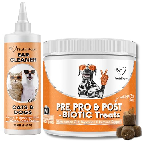 NutriPaw ClearEar Kit For Dogs - Drops to soothe Itchy, Waxy & Smelly Ears - Probiotic Chews for Gut Health, Gunky & Itchy Ears - Stop Head Shaking, Ear Scratching & Rubbing - Great for all dogs