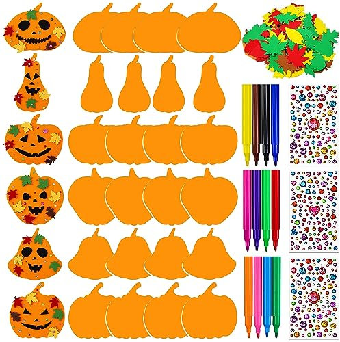 DAZZTIME DIY Kürbis Bastelset,Herbst Basteln Kinder,137 Stück Filz Herbst Bastelset für Deko,Herbst Kränze Bastelset,Halloween Basteln Kinder,Basteln ab 3 4 5 6 Jahre für Jungen Mädchen