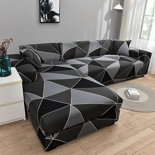 OKJK Bedruckter sofabezug l Form, für Wohnzimmer sofaschoner rutschfest, Stretchsofa überzug ecksofa, Liegesofabezüge für Ledersofa, maschinenwaschbar (Color 1,XL (235-300cm) 1PC)