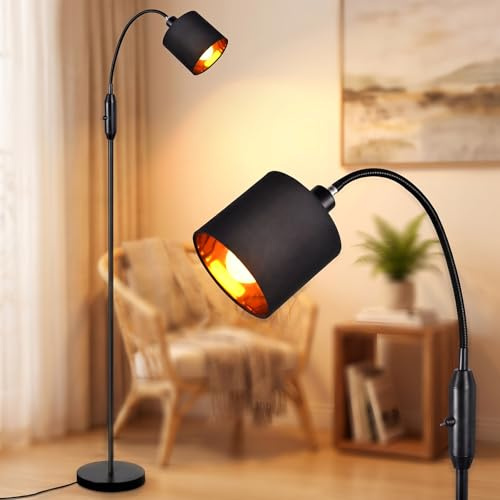Glitzerlife Stehlampe Schwarz Leselampe Wohnzimmer Bogenlampe Vintage | Retro Stehleuchte 1 Flammig Industrial E14 360 Drehbarer Boho Lampenschirm Standlampe Flur Schlafzimmer Ohne Leuchtmittel