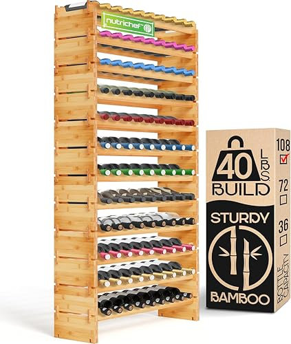 NutriChef Flaschenregal Holz, Weinregal Holz – Wine Rack – Flaschenregal Stapelbar Modular für 108 Flaschen, Flaschenregal Schmal mit 85 x 25 x 159cm, Flaschenschrank als Weinregal Stehend