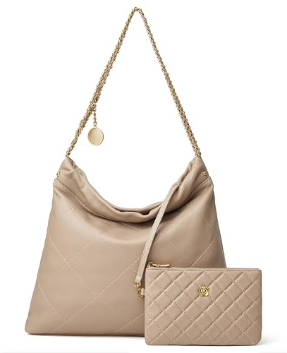 DORIS&JACKY Gestepptes Tragetaschen-Set für Damen, weiches Lammfell, Schultertasche, große Leder-Arbeitshandtasche mit 1 kleinen Clutch, Tote Bag