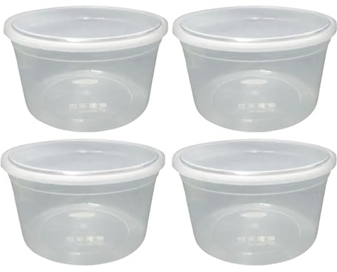 M1SS Set of 4 4000ml Large Round Food Storage Containers with Airtight Lids BPA Free Plastic Food Storage Leakproof Plastic box Meal Prep Takeaway Food Container for Daily use in Kitchen Fruit Salad