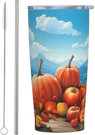 Vasos personalizados, tazas de acero inoxidable personalizadas de 20 onzas, taza de café de viaje aislada con tapa y botella de agua con pajita, regalo personalizado para familiares amigos, cielo