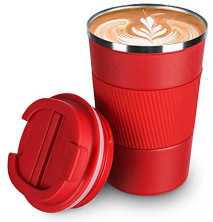 SCJHMY Tasse Café Mug Isotherme de Voyage Isolée Thermo en Acier Inoxydable Tasse Voiture Etanche sans BPA Tasse Thermique avec Couvercle Chaud et Froid (380ml, Rouge)