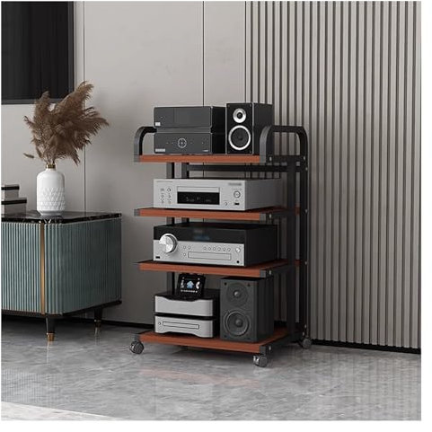 JYHHCYS Audio Rack HiFi Regal Audio-Komponenten-Rack-Turm Media-Stereo-Ständer Geräteregal Mit Rollen, 3/4/ 5 Schichten Schwerlasthalter Für Unterhaltungselektronik Aus Stahl (Color : 4 Tier-B)