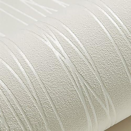 Trafagala 53 * 950cm White Cream Wallpaper Modern Minimalist Non-Woven Textured Wallpaper Roll Glitter Metallic Stripe Flocking Striped Wallcoverings for Bedroom Living Room TV Backdrop Hallway Hall