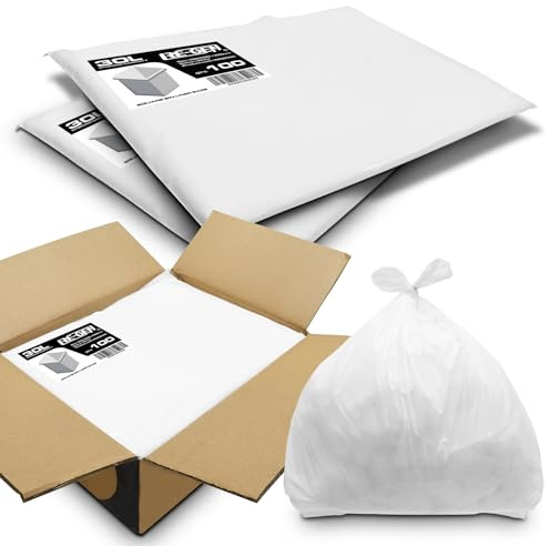 Full Box | 1000 Liners | RE-GEN 30L Heavy Duty Medium Kitchen, Bathroom Square Bin Liners White Refuse Sacks | Everyday, Office & Home Use | Premium Grade Rubbish Garbage Bags 380/600 x 600mm