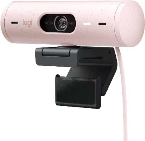 Logitech Brio 500 Full HD Webcam with Auto Light Correction, show Mode, Dual Noise Reduction Mics, USB-C Cable, Streaming - Pink