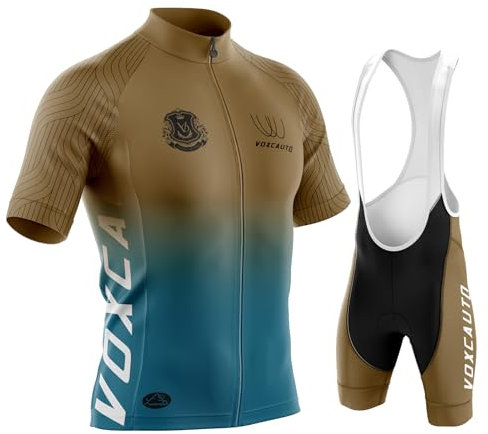 VOXCAUTQ Herren Fahrradtrikot Set Herren Fahrradbekleidung Set Kurzarm Herrentrikot Radhose Radtrikots für Herren Schnelltrocknend Atmungsaktiv Mit 9D Sitzpolster (4XL,Typ-42)