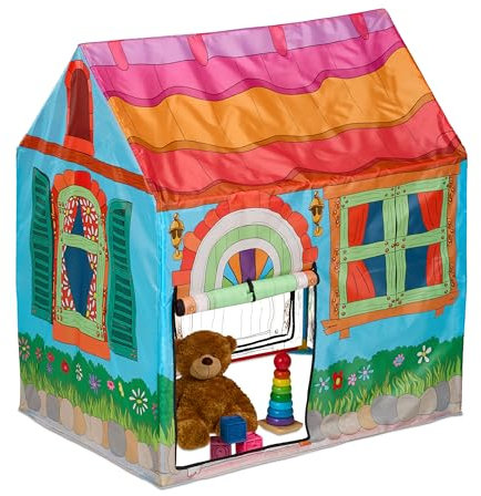 Relaxdays Spielzelt Landhaus-Design, HBT: 103 x 96 x 75 cm, Kinderzelt, 2 Eingänge, Spielhaus Indoor, Krabbelzelt, bunt