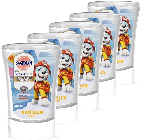 Sagrotan Kids No-Touch Recharge Camomille – Pour distributeur automatique de savon – 5 x 250 ml de savon pour les mains