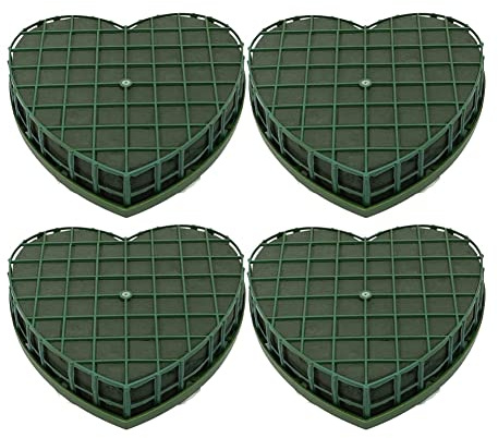 Gokoti 4 Pcs Foam Blocks Green Flower Clay Heart Shaped Floral Bricks Artificial Floral Mud with Suction Cup
