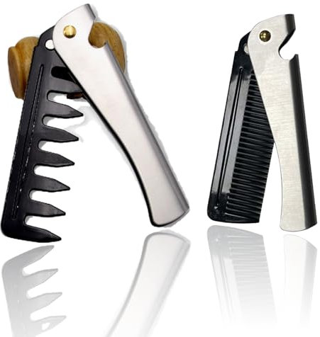 Cozevdnt 2 Stück Faltbarer Bartkamm, Edelstahl-Haarkamm, Schnurrbartformkamm, zum Pflegen und Kämmen von Haaren, Bärten und Schnurrbärten