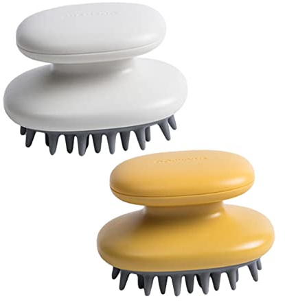 BCOATH 2stücke Handheld Silikon Kopfhaut Massagebürste Shampoo Bürste Für Trockene Und Nasse Anwendung Kopfhautreinigung Und Massage Gelb Und Weiß