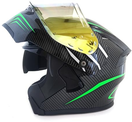 RYDZCLH Modularer Motorradhelm Motorradhelm Mit Doppelvisier Für Männer Und Frauen Integralhelm Klapphelm DOT-Geprüfter Motorrad-Straßenrad-Rennhelm,Grün,M 57~58cm