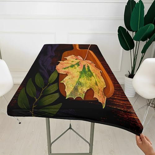 Morbuy Ahornblatt Rechteckige Drucken Elastische Tischdecke, Rechteckig Tischdecke mit Gummizug Spanntischdecke Gartentischdecke für Outdoor Picknick Camping Partys (H,4ft=122x76cm)