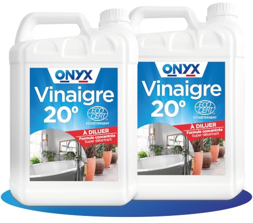 Onyx - Vinaigre 20° - Détartrant Multi-Surface - 2 x 5L | Produit Anticalcaire Dégraissant - Fait Briller - 100% d'Ingrédients d'Origine Naturelle - Ecocert - Fabriqué en France