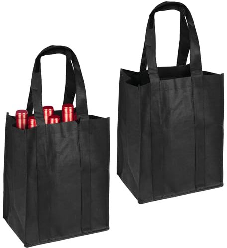 Hopton 2 Stück Flaschenträger, 6 Flaschen Flaschentasche, Wiederverwendbar Männerhandtasche, Schwarz Getränketasche für Bierflaschen Weinflasche Wasserflaschen(31 X 25 X 18cm)