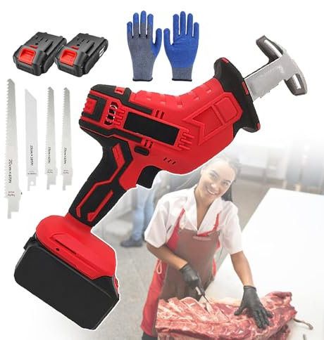 bcomedrag Electric Reciprocating Saw, Hacksaw Handheld Cordless Tools For Cutting Pork Bone, Fish Fillet, Steak, Portable Butcher Bone Saw Machine, With 4 Saw Blades,2batteries