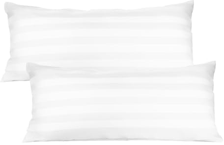 KEAYOO Satin Bed Linen with Stripes - Made of Cotton, Soft, Breathable and with Zip (White, 40 x 80 cm x 2)
