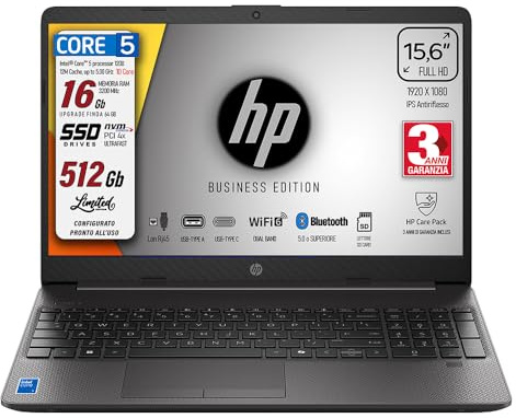 HP 250 G10, PC Portable CPU Intel Core i7-1355U 13th 10Core, jusqu'à 5 GHz, RAM 64 Go, SSD 1 To, Écran 15,6 ips FHD, Wi-Fi 6, BT, WebCam, HDMI, Win 11Pro, Prêt à l'emploi, 3 ans de garantie