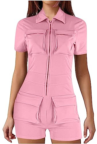 Ybing Tuta da donna, morbida, casual, in cotone, in lino, casual, leggera, in lino, vintage, estiva, per le vacanze, per lo sport, per il tempo libero, Colore: rosa., S