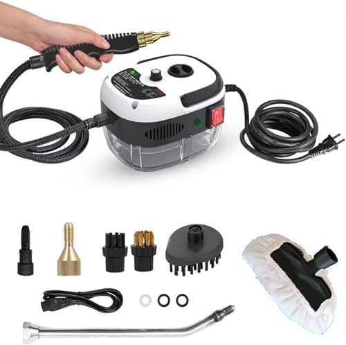 Cleamador de vapor de 2500 W, máquina de limpieza de vapor de vapor de alta presión de alta temperatura, limpiador de vapor multifuncional portátil de 3bar con tanque de agua de 1L y 6 niveles white