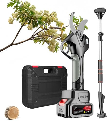Sécateur électrique Sans Fil 2 en 1, Diamètre de Coupe de 50mm, Sécateur Sans Fil avec Rallonge de Portée de 2.1m, Sécateur à Perche Alimenté par Batterie 21 V 4,5 Ah, Outil de Jardin,‎1 Battery