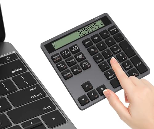 2 in 1 Bluetooth Numpad mit Taschenrechner Berechnung - Dual-Modus Ziffernblock Bluetooth + 2,4G USB Adapter mit Berechnung, 34 Tasten Kabellos Nummernblock für PC, Mac, Laptop, Desktop (Schwarz)