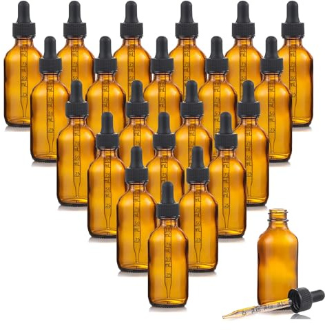 30 ml pipettflaskor, 24-pack – mörkbruna glasflaskor med graderad pipett, droppflaskor för eteriska oljor – inkluderar tratt, pipetter och klistermärken – perfekt för tinkturer, parfymoljor, dofter