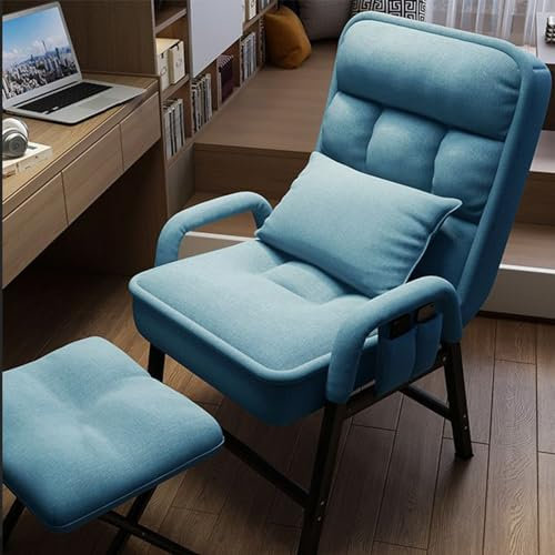 Verstellbare Rückenlehne, Loungesessel mit Metallrahmen, bequemer Lesesessel mit Fußhocker und Seitentaschen, ideal für Schlafzimmer oder Wohnzimmer