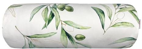 beties - Italy Collection - Nackenrollen Kissenhülle ca. 15x40 cm Olive 100% Baumwolle – Premium Qualität – weiß mit grünen Oliven und zart goldenen Details